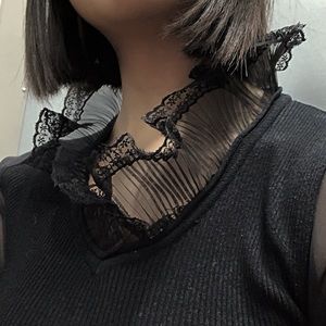 black lace longsleeve shirt with sheer sleeves | S